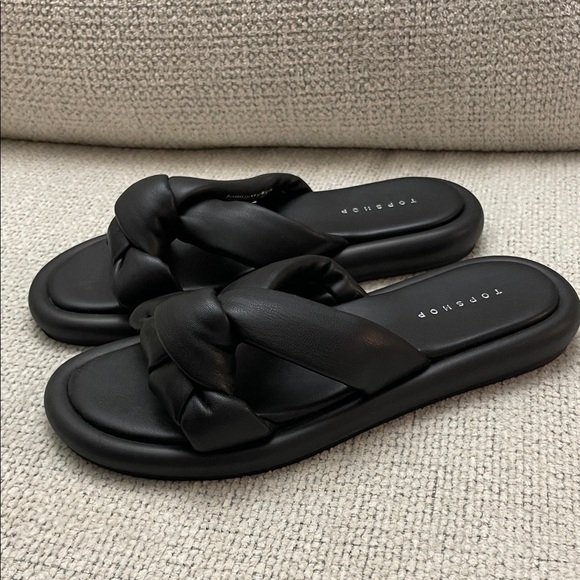 NWOT Topshop Black Knotted Slide Sandals - Picture 2 of 5